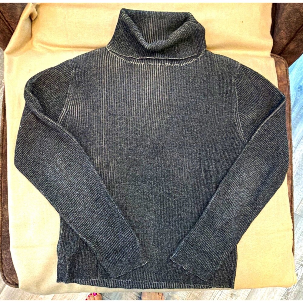 SPANNER Women's Gray Rib-Knit Turtleneck Pullover Sweater L